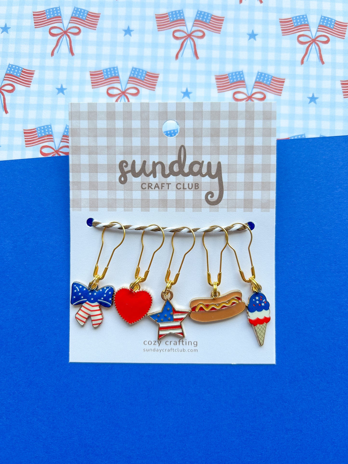 4th of July Stitch Marker Set, Progress Keepers, Knitting and Crochet (Choose your Clasp)