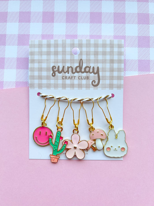 Happy Day Stitch Marker Set, Progress Keepers, Knitting and Crochet (Choose your Clasp)