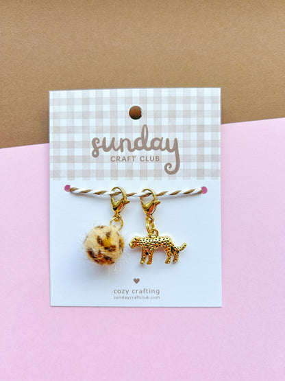 Two Leopard Cheetah Stitch Markers, Progress Keepers, Knitting and Crochet (Choose Your Clasp)