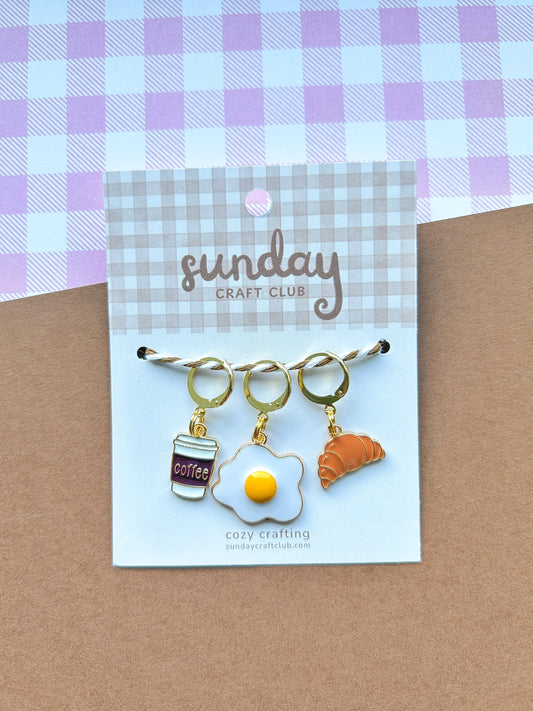 Breakfast Stitch Markers, Progress Keepers, Knitting and Crochet (Choose Your Clasp)