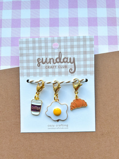 Breakfast Stitch Markers, Progress Keepers, Knitting and Crochet (Choose Your Clasp)