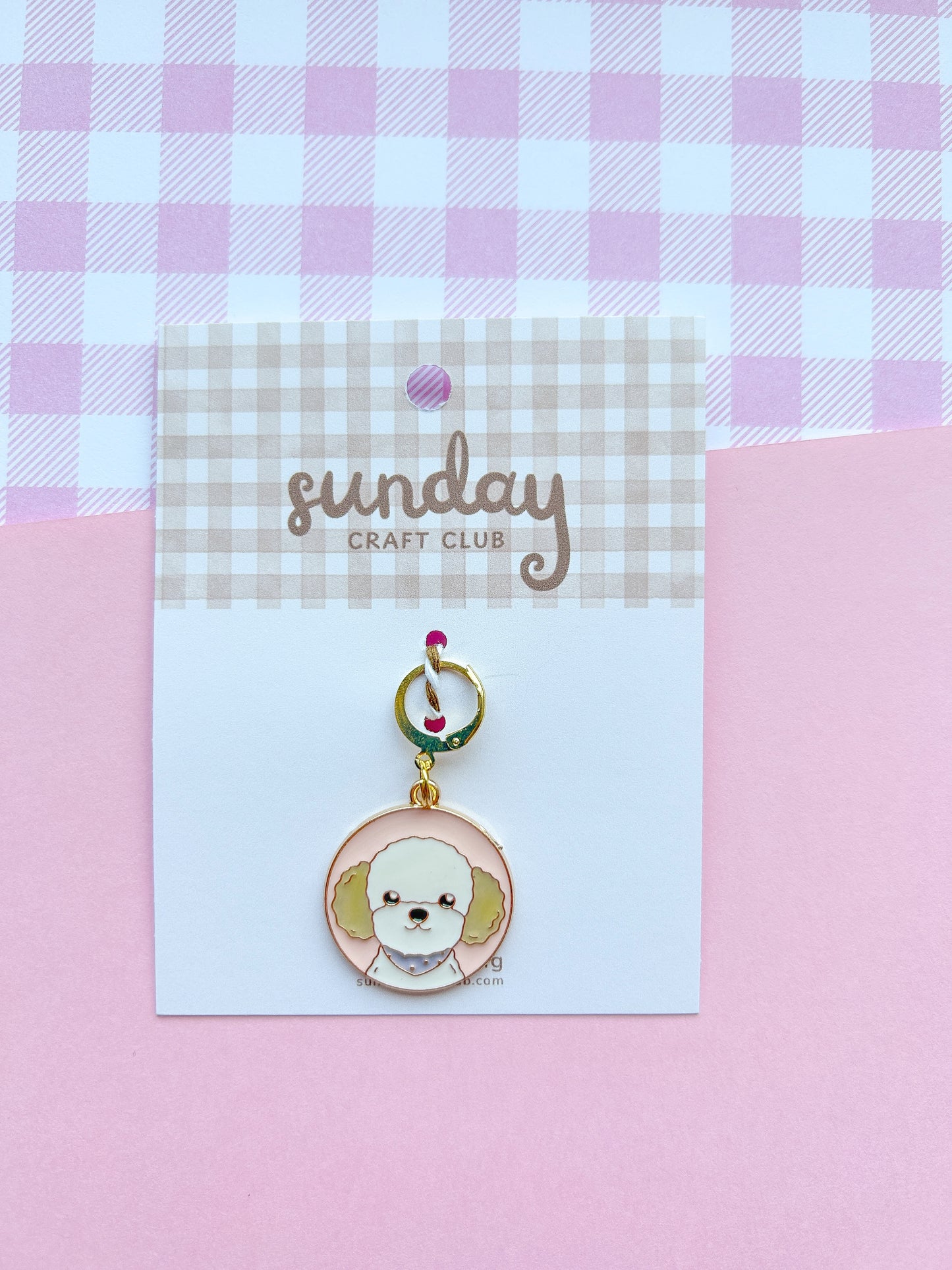 Pink Dog Zipper Charm, Stitch Marker, Bag Charm
