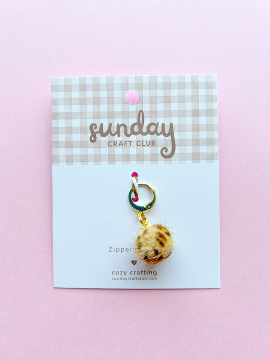 Leopard Cheetah Pom Pom Zipper Charm, Stitch Marker, Bag Charm