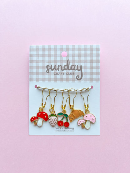 Sunday Market Stitch Marker Set, Progress Keepers, Knitting and Crochet (Choose your Clasp)