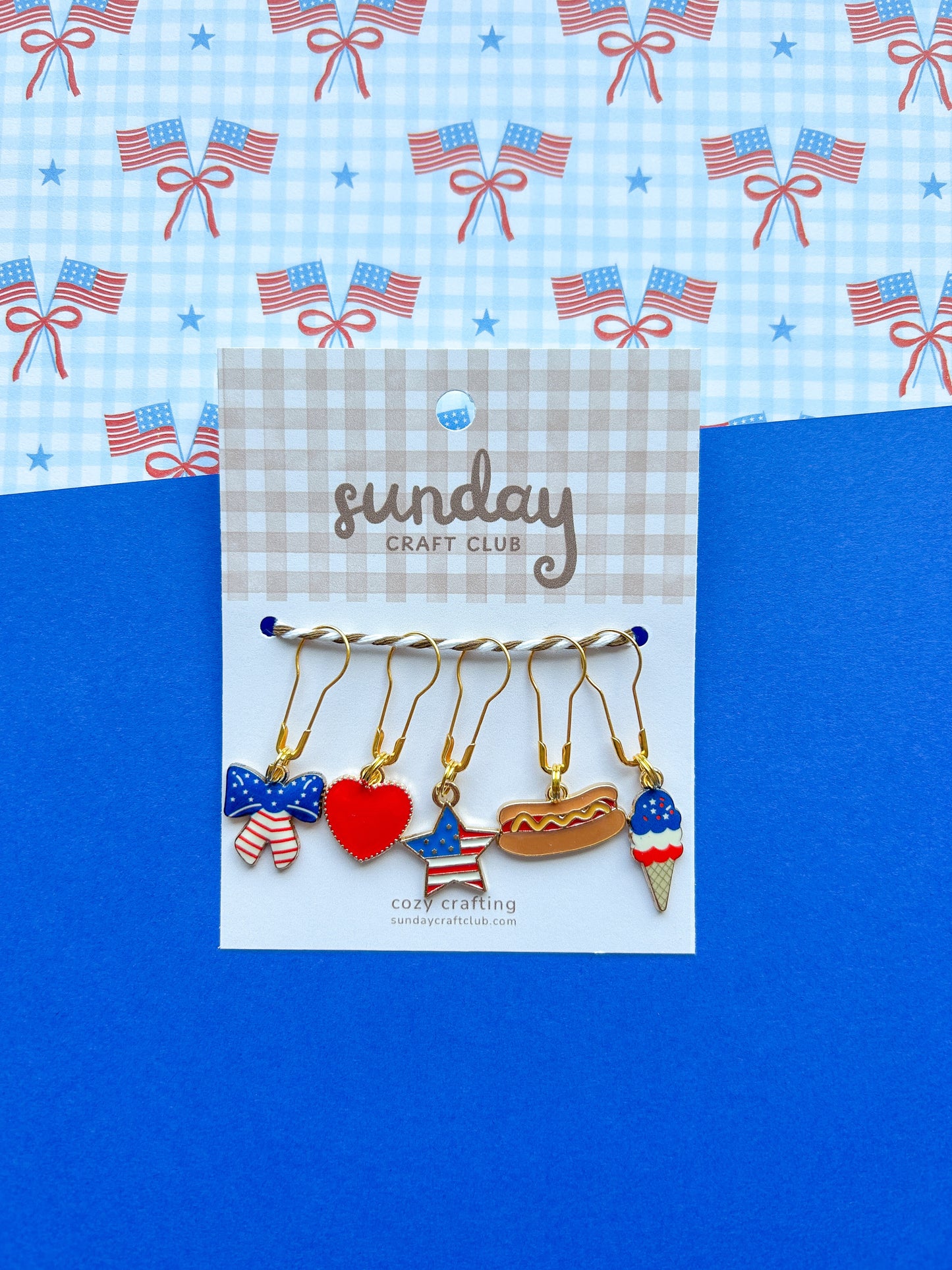 4th of July Stitch Marker Set, Progress Keepers, Knitting and Crochet (Choose your Clasp)