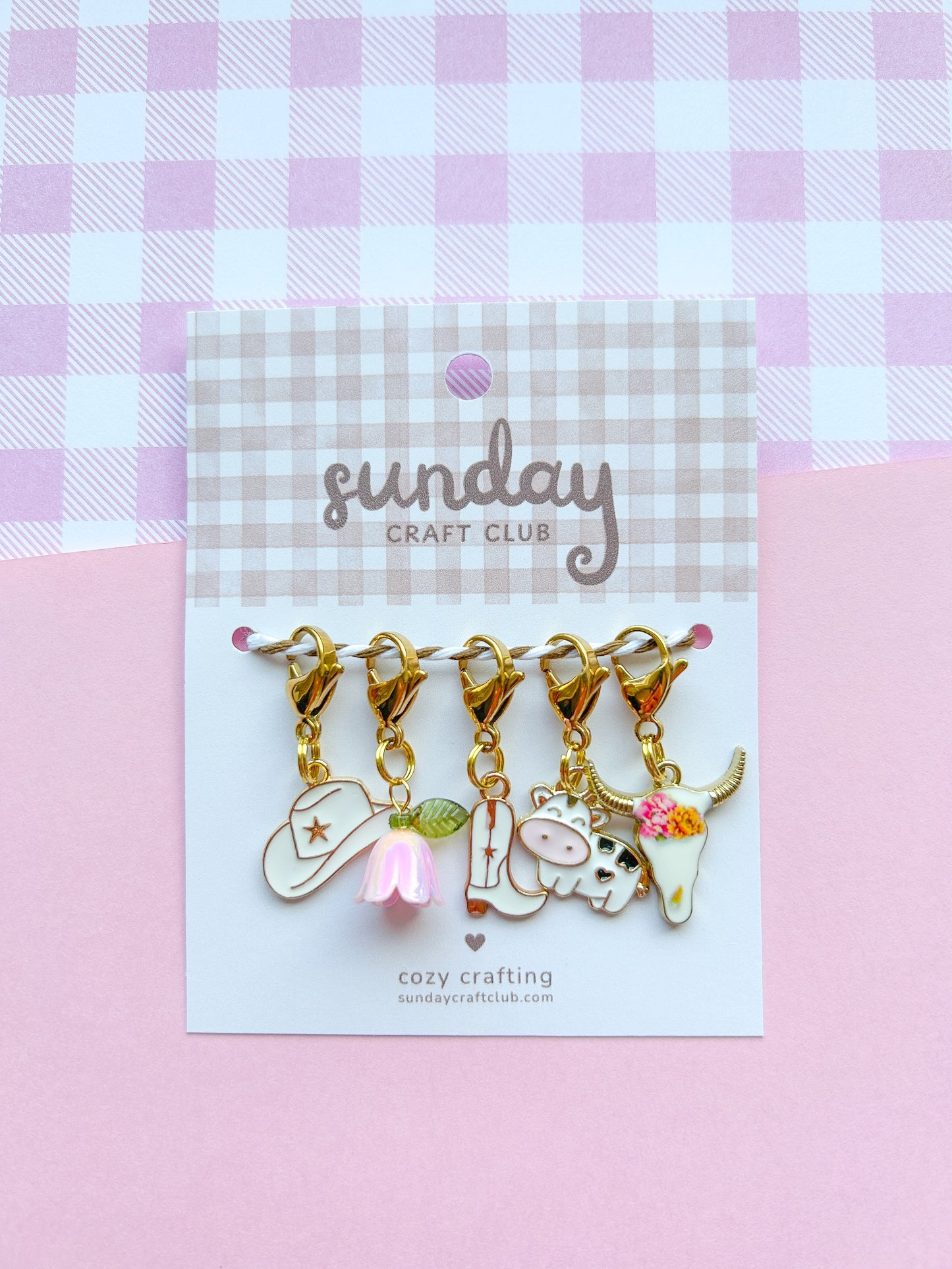 Cozy Cowgirl Stitch Marker Set, Progress Keepers, Knitting and Crochet (Choose your Clasp)