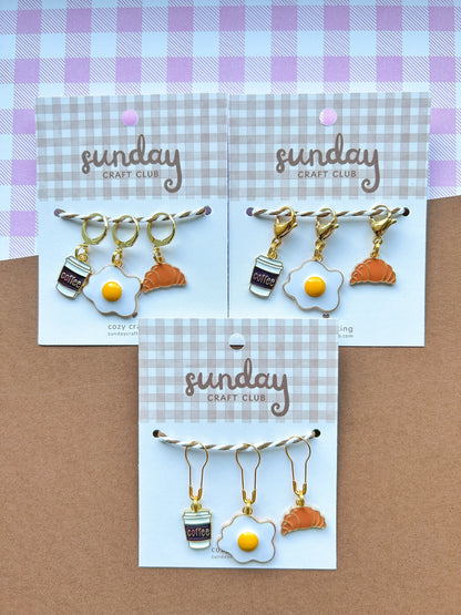 Breakfast Stitch Markers, Progress Keepers, Knitting and Crochet (Choose Your Clasp)