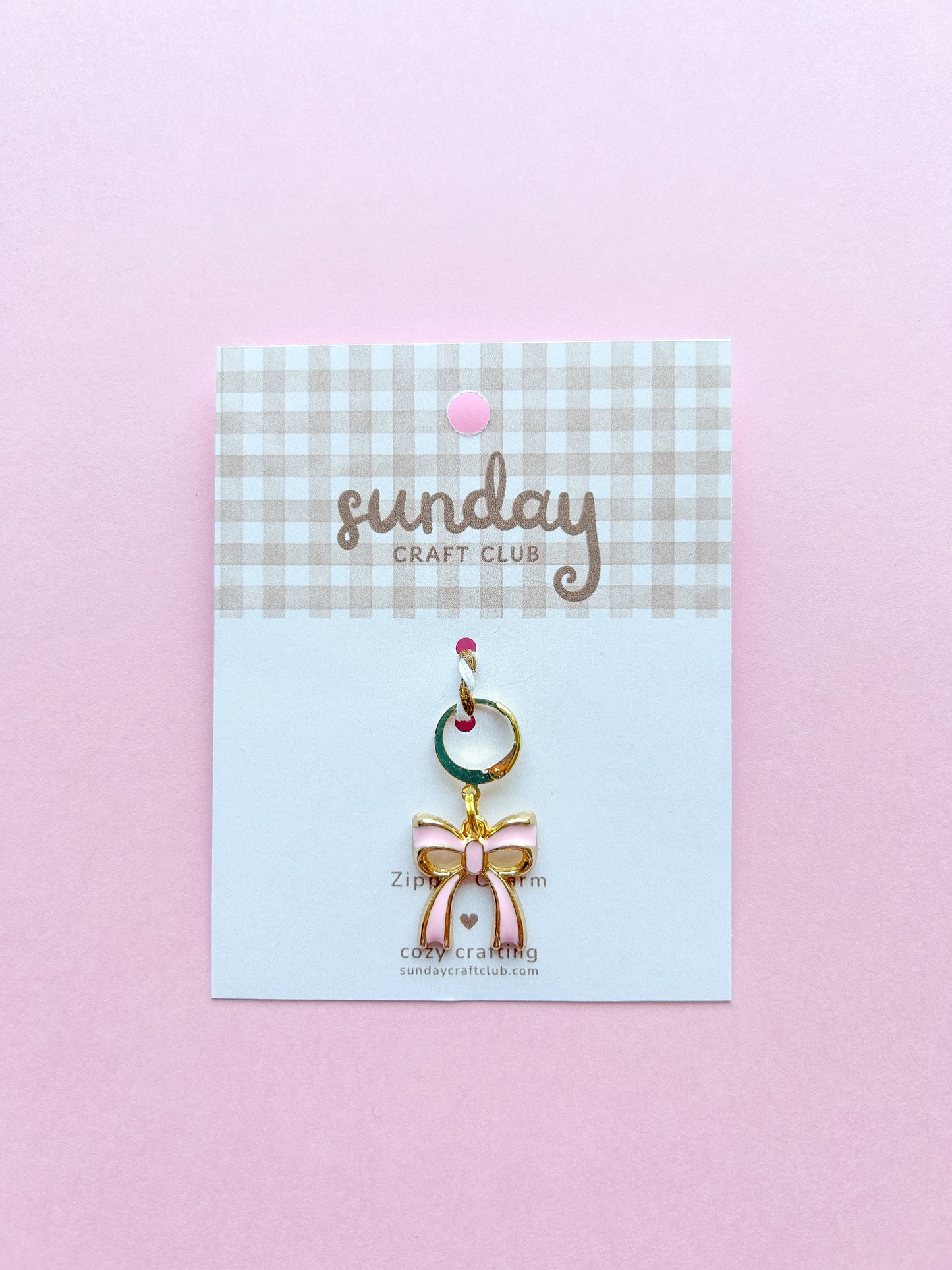 Pink Bow Zipper Charm, Stitch Marker, Bag Charm