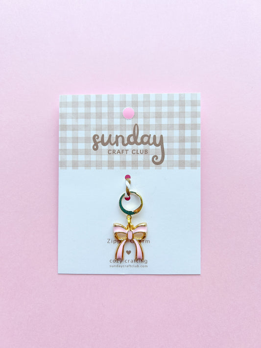Pink Bow Zipper Charm, Stitch Marker, Bag Charm