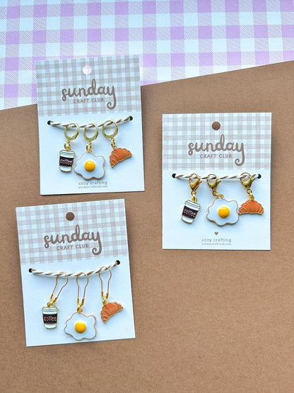 Breakfast Stitch Markers, Progress Keepers, Knitting and Crochet (Choose Your Clasp)