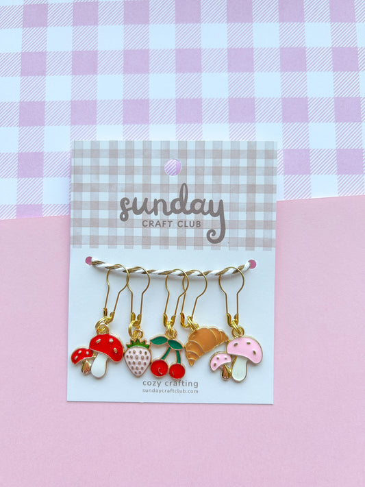 Sunday Market Stitch Marker Set, Progress Keepers, Knitting and Crochet (Choose your Clasp)