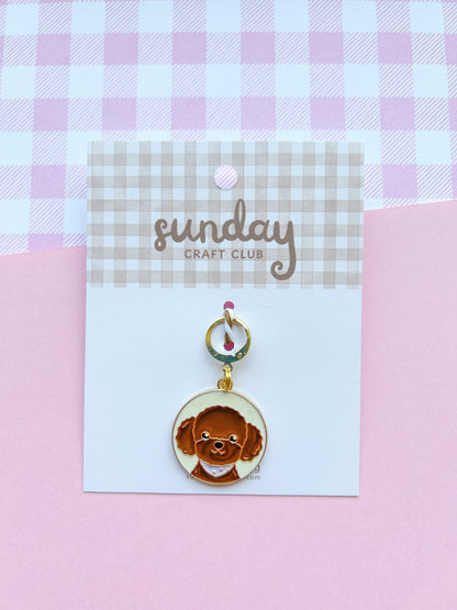 Brown Dog Zipper Charm, Stitch Marker, Bag Charm